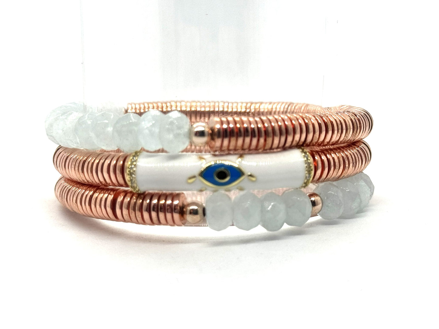 Enamel Evil Eye and Silver Hematite Bracelet