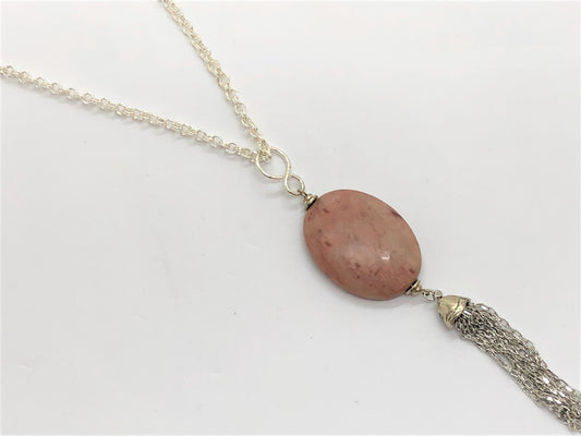 Rhodonite Pendant Tassel Silver Plated Necklace - Emmis Jewelry, Necklace, [product_color]