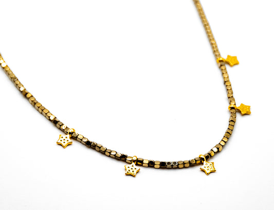 Hematite Gold Star Necklace