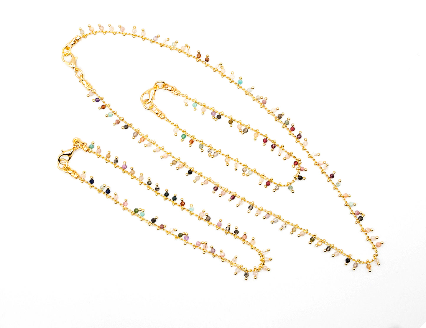 Dangling Gemstone Bracelet, Anklet and Necklace
