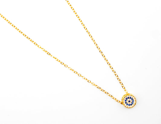 Blue Rhinestone Circle Charm Gold Plated Necklace