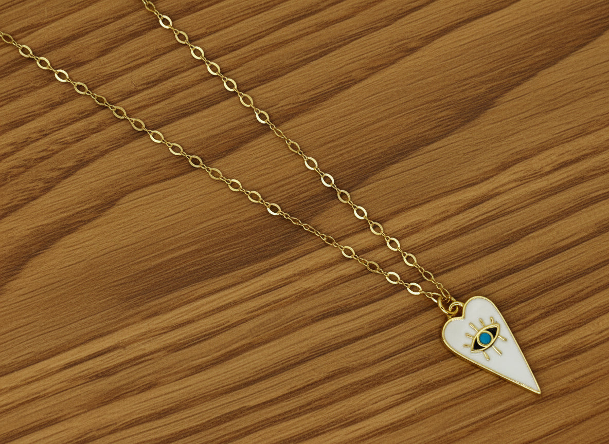 Necklace with a heart-shaped pendant on a light gray background