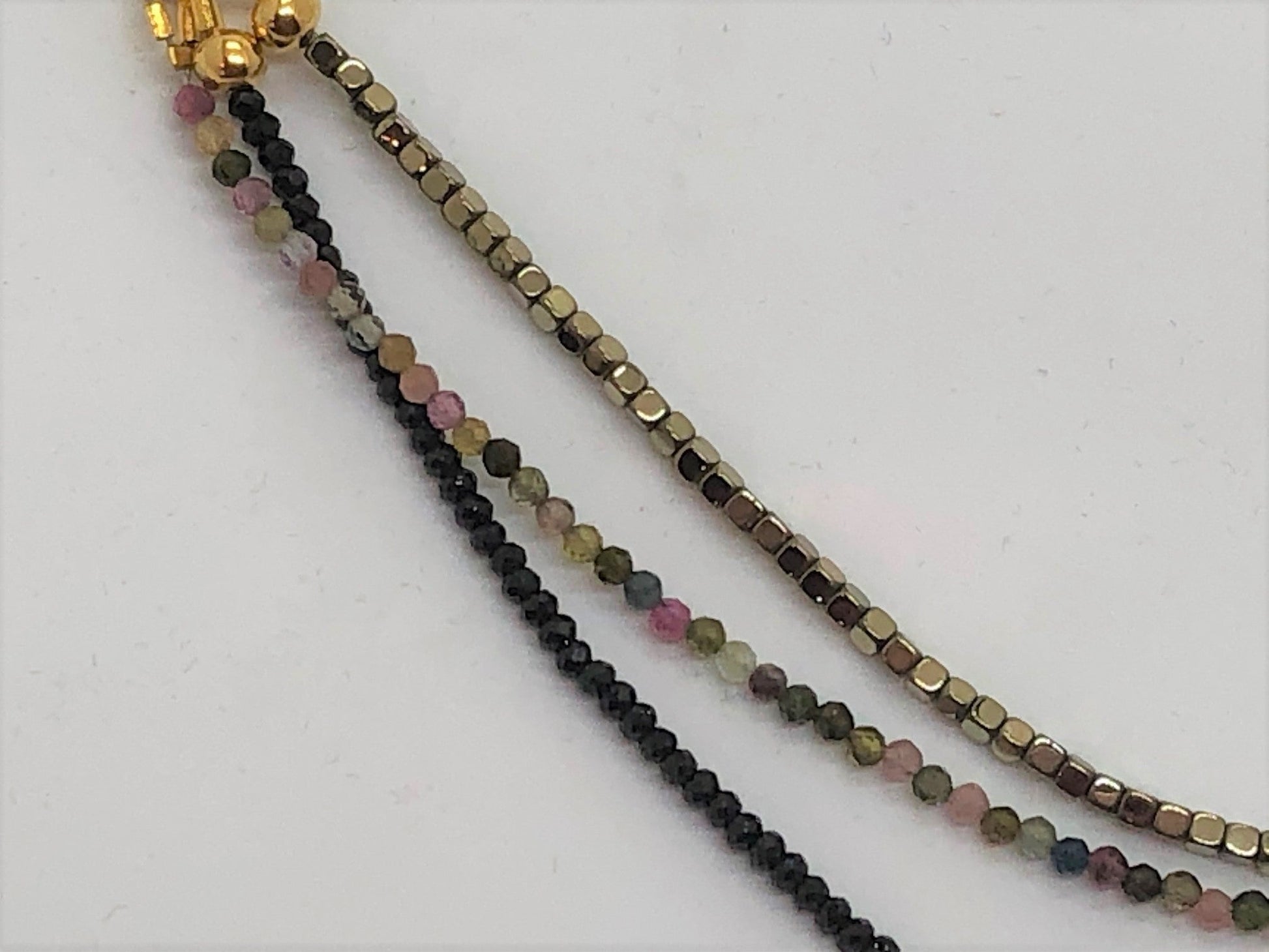 Triple Gemstone Short Necklace with Tourmaline and Gold Hematite - Emmis Jewelry, Necklace, [product_color]