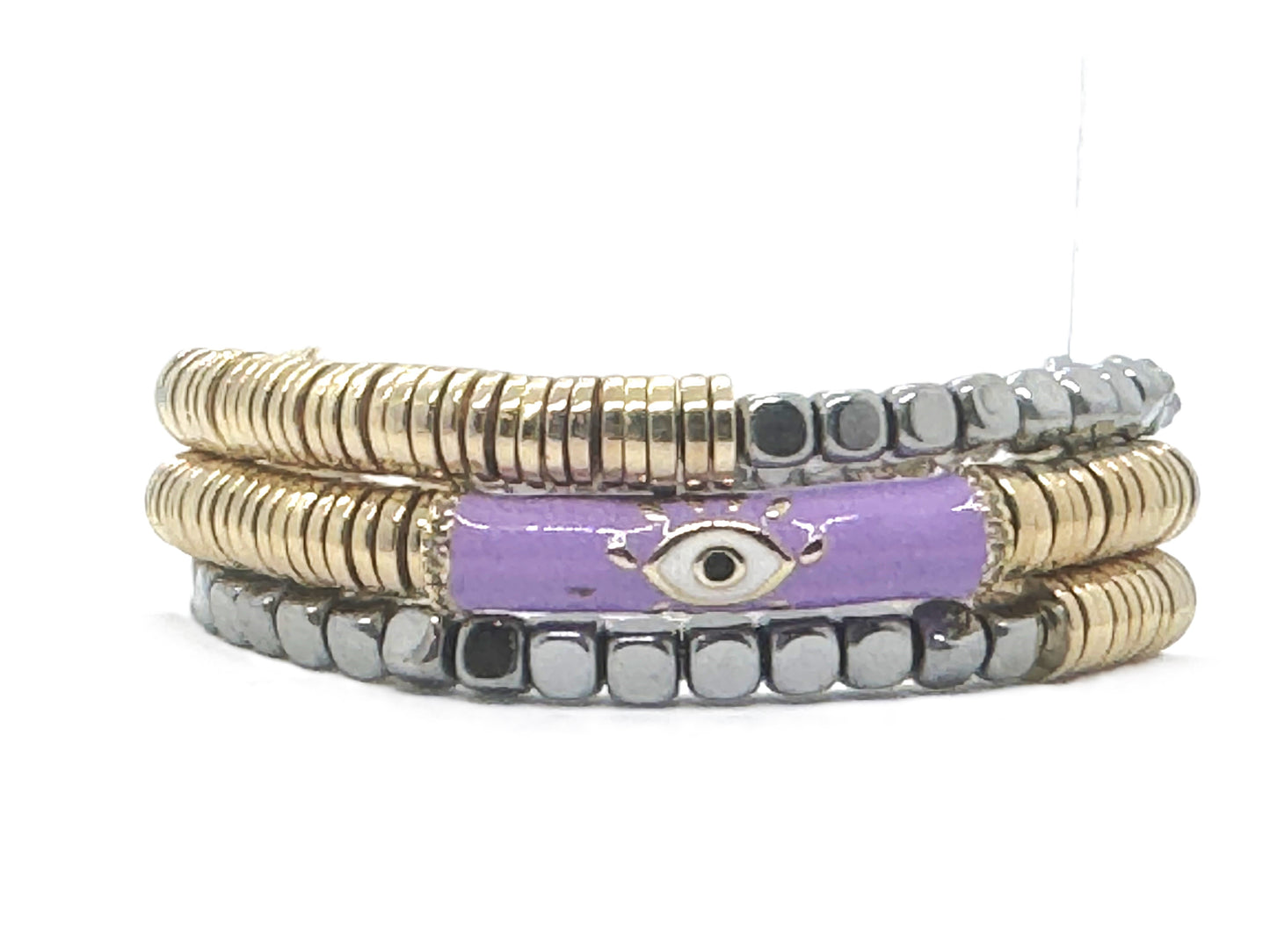 Enamel Evil Eye and Gold Hematite Bracelet