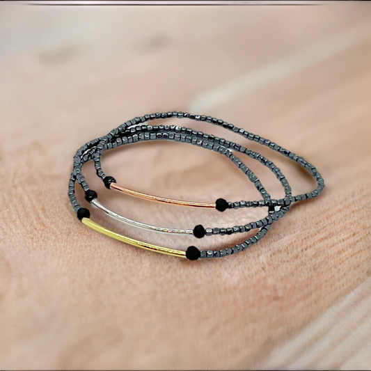 Delicate hematite trio stretch bracelets - Emmis Jewelry, Bracelet, [product_color]