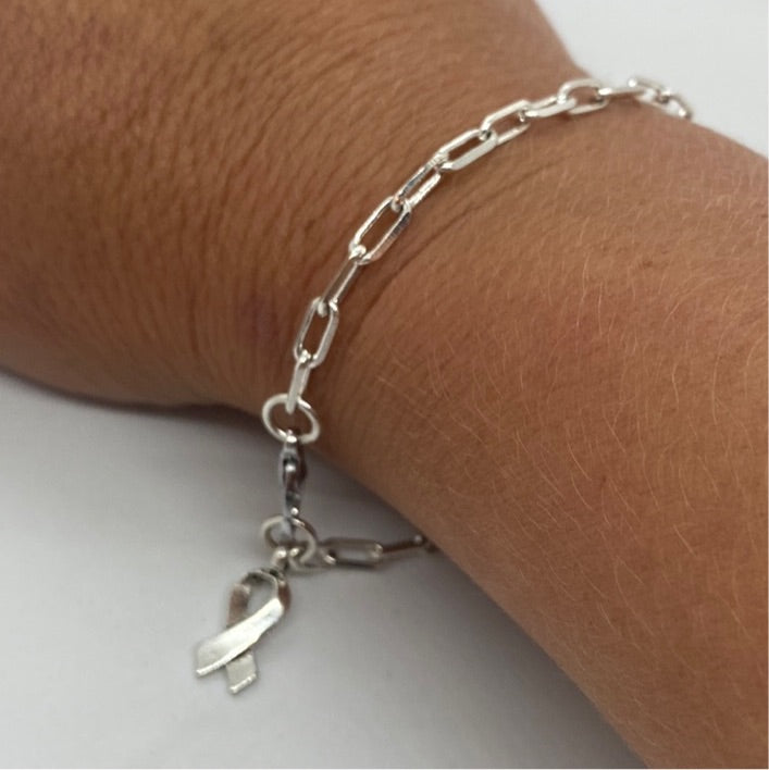 Breast Cancer Awareness Silver Filled Paperclip Bracelet or Anklet - Emmis Jewelry, Bracelet, [product_color]