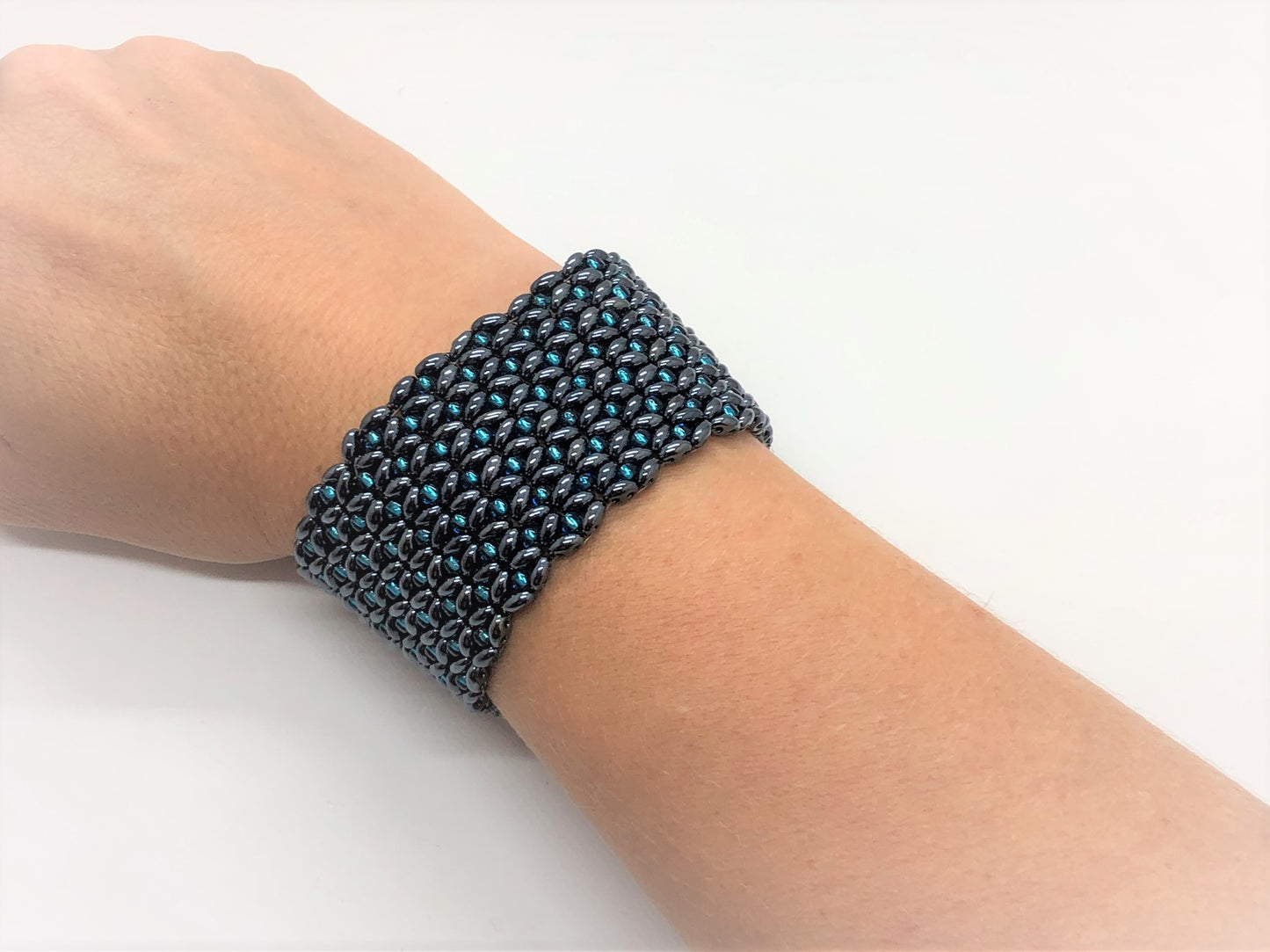 Blue and Gunmetal X&O hand sewn bracelet - Emmis Jewelry, Bracelets, [product_color]
