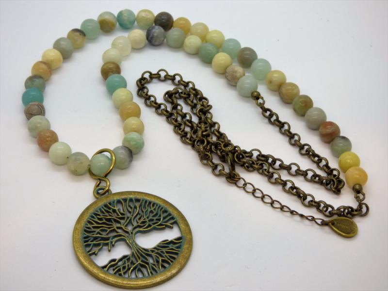 Tree of Life Amazonite and Brass Pendant Necklace - Emmis Jewelry, Necklace, [product_color]