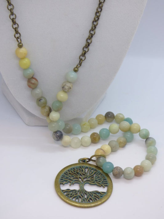 Tree of Life Amazonite and Brass Pendant Necklace - Emmis Jewelry, Necklace, [product_color]
