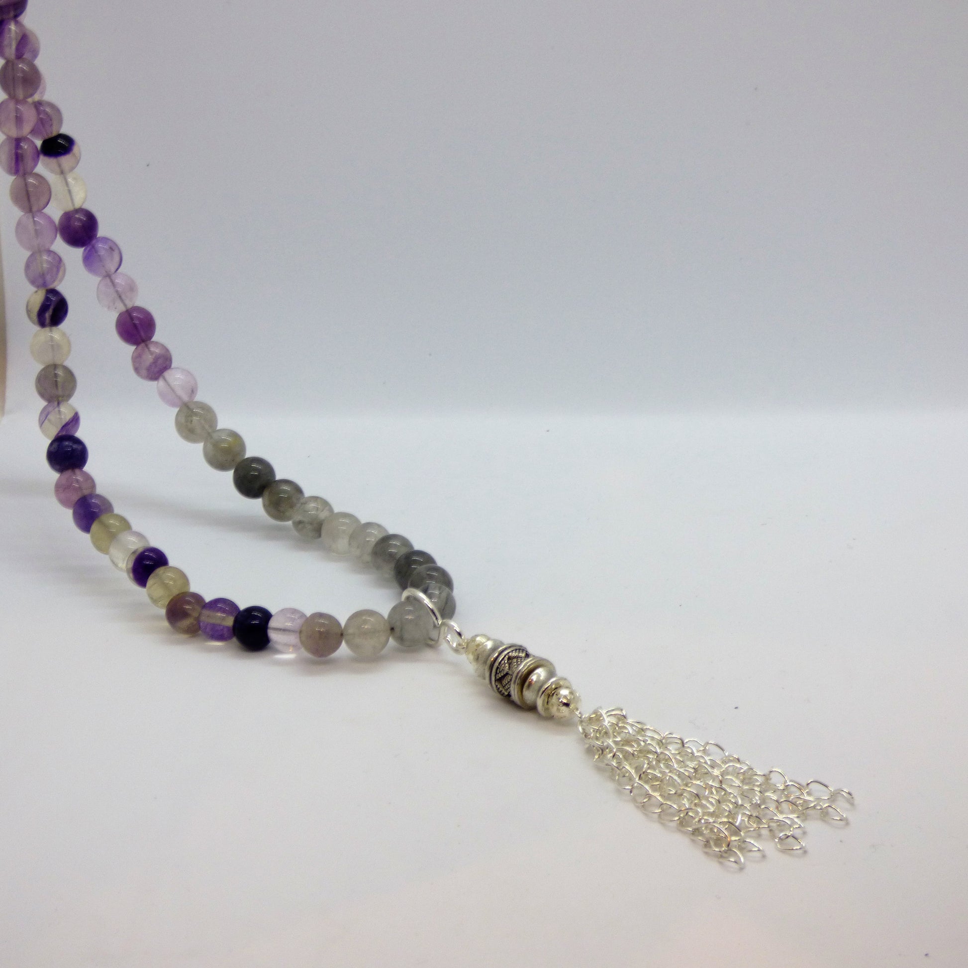 Fluorite and Cloud Quartz Long Necklace - Emmis Jewelry, neck, [product_color]