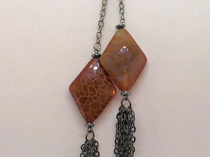 Red Agate Diamond Tassel Lariat - Emmis Jewelry, Necklace, [product_color]