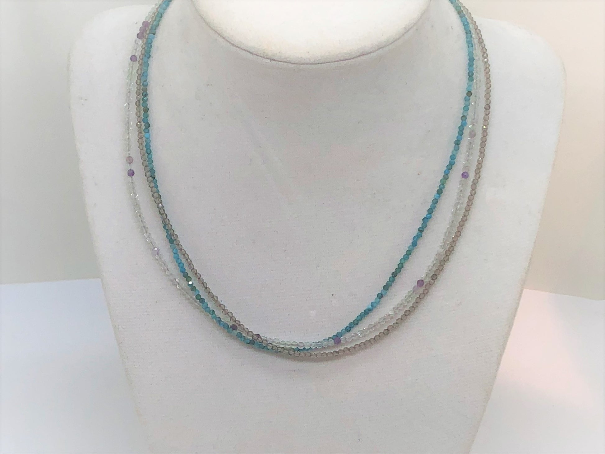 Triple Gemstone Short Necklace with Fluorite, Apatite and Chalcedony - Emmis Jewelry, Necklace, [product_color]