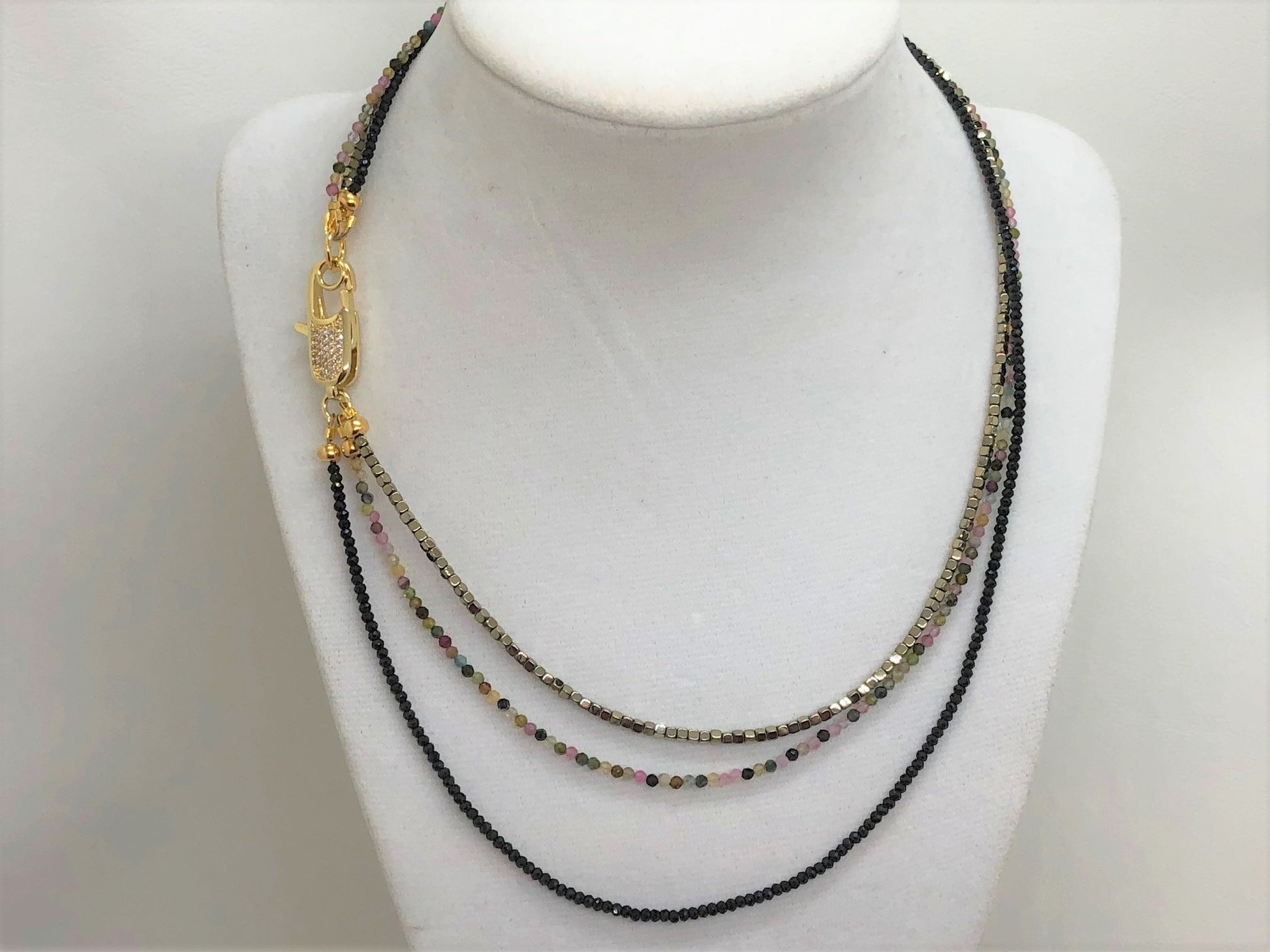 Triple Gemstone Short Necklace with Tourmaline and Gold Hematite - Emmis Jewelry, Necklace, [product_color]