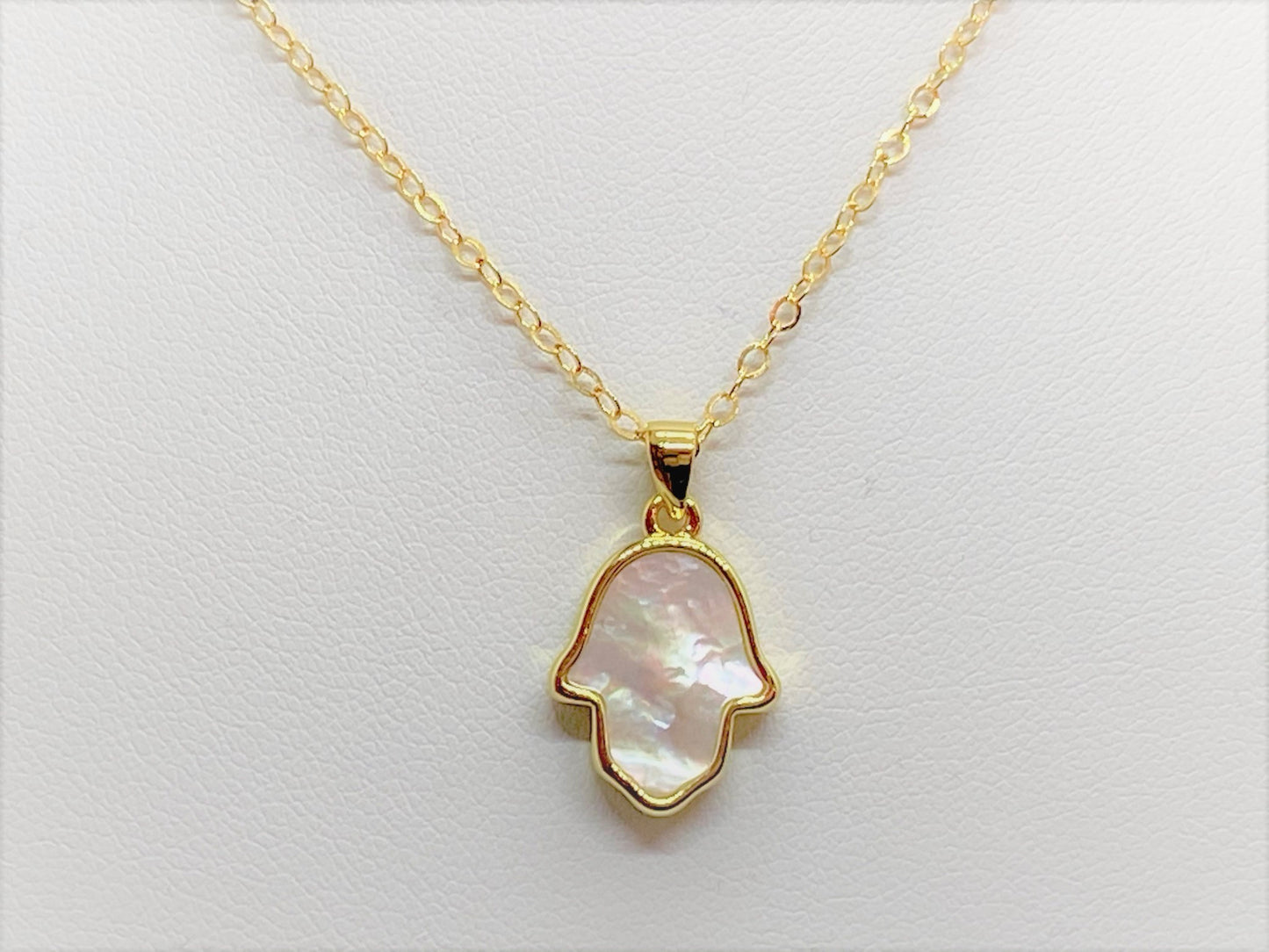 Gold Plated Abalone Hamsa on a Gold Filled Chain - Emmis Jewelry, Necklace, [product_color]