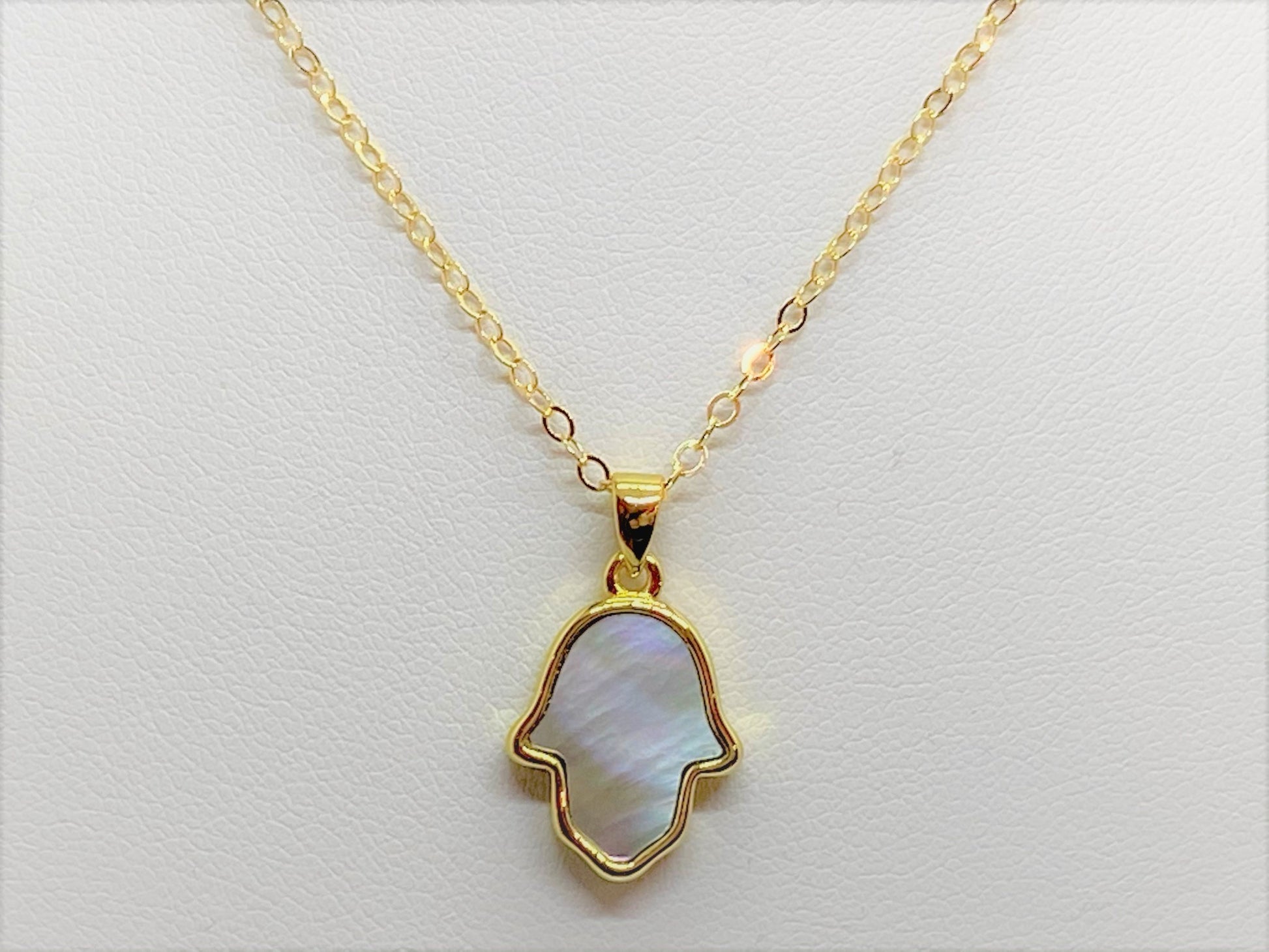 Gold Plated Abalone Hamsa on a Gold Filled Chain - Emmis Jewelry, Necklace, [product_color]