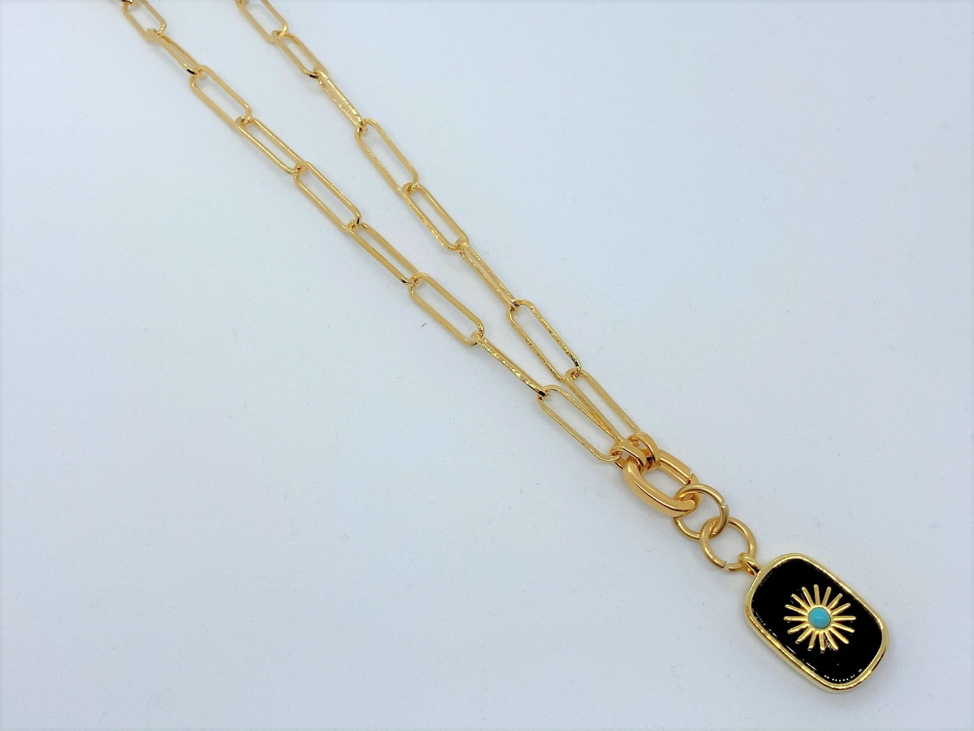 Gold Plated Paperclip Necklace with a Gemstone Pendant - Emmis Jewelry, Necklace, [product_color]