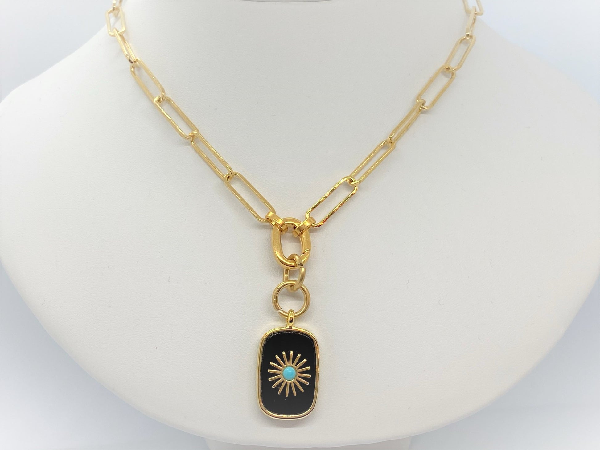Gold Plated Paperclip Necklace with a Gemstone Pendant - Emmis Jewelry, Necklace, [product_color]