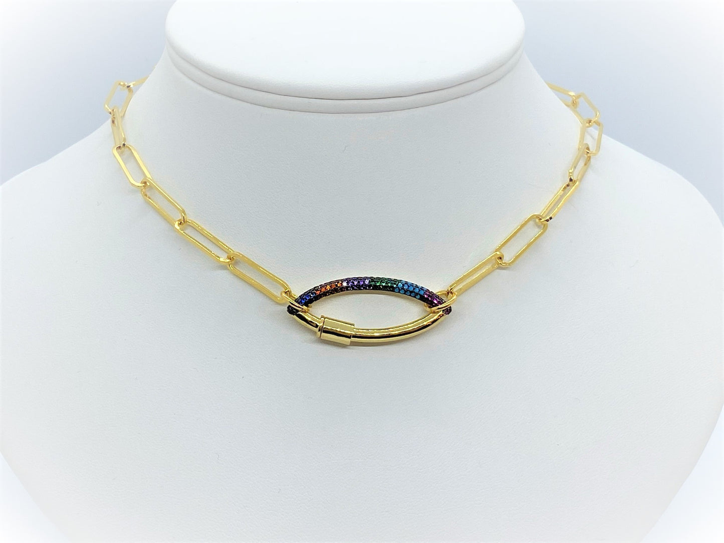 Gold Paperclip necklace with a Multicolor clasp - Emmis Jewelry, Necklace, [product_color]