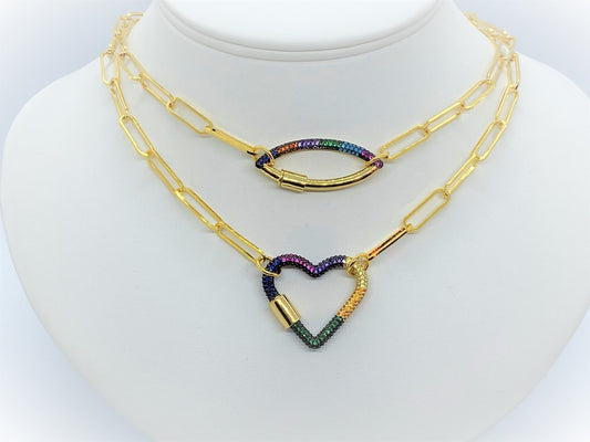 Gold Paperclip necklace with a Multicolor clasp - Emmis Jewelry, Necklace, [product_color]