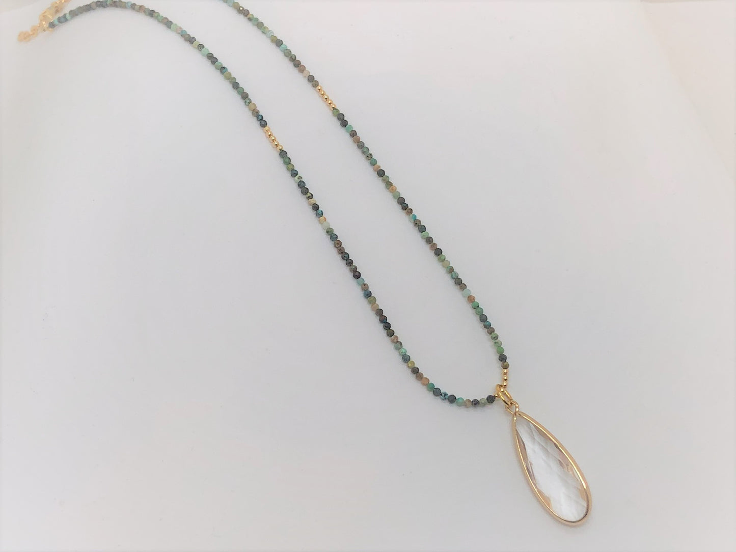 African Turquoise and Gold Necklace with a Faceted Crystal Quartz Teardrop - Emmis Jewelry, Necklace, [product_color]
