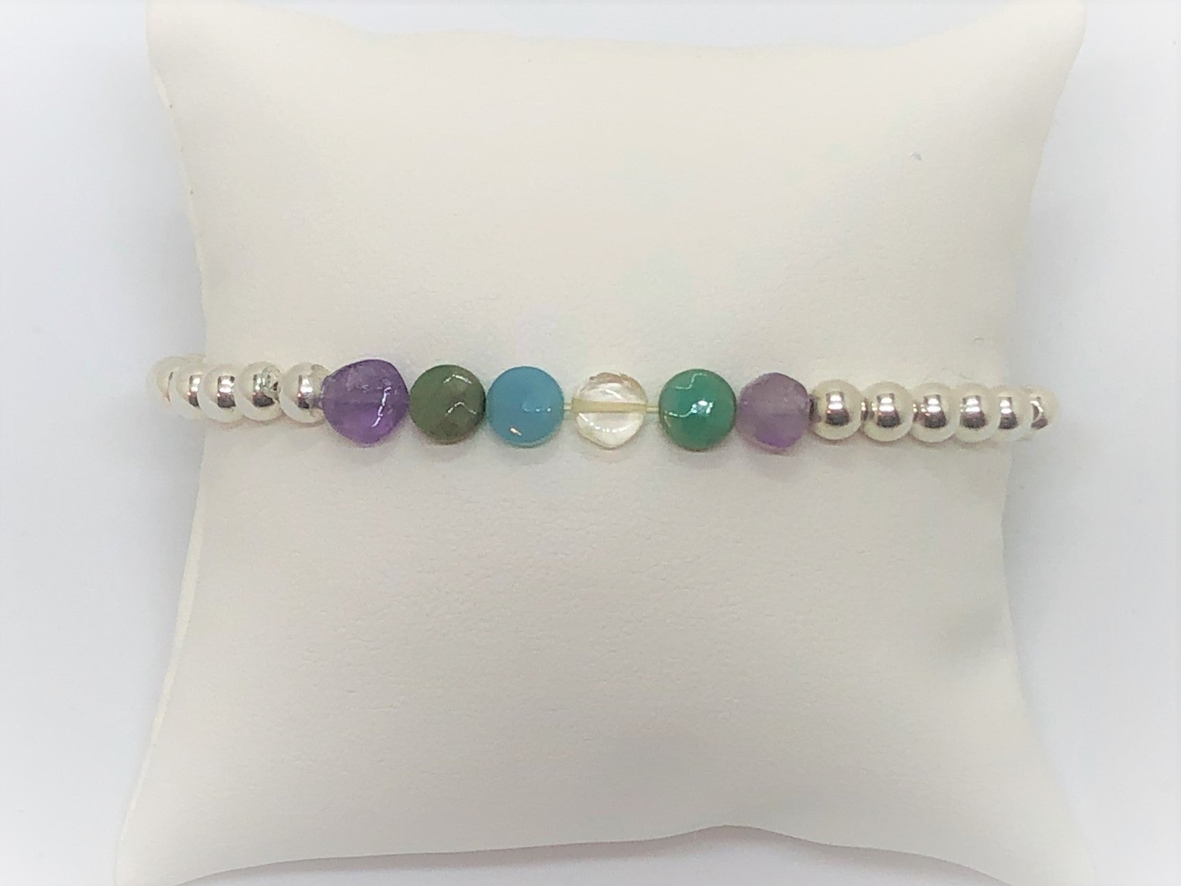 Silver Stretch Bracelet with Gemstone Coins - Emmis Jewelry, Bracelets, [product_color]