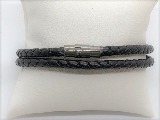 Braided Black Leather Men's Wrap Bracelet - Emmis Jewelry, Bracelet, [product_color]