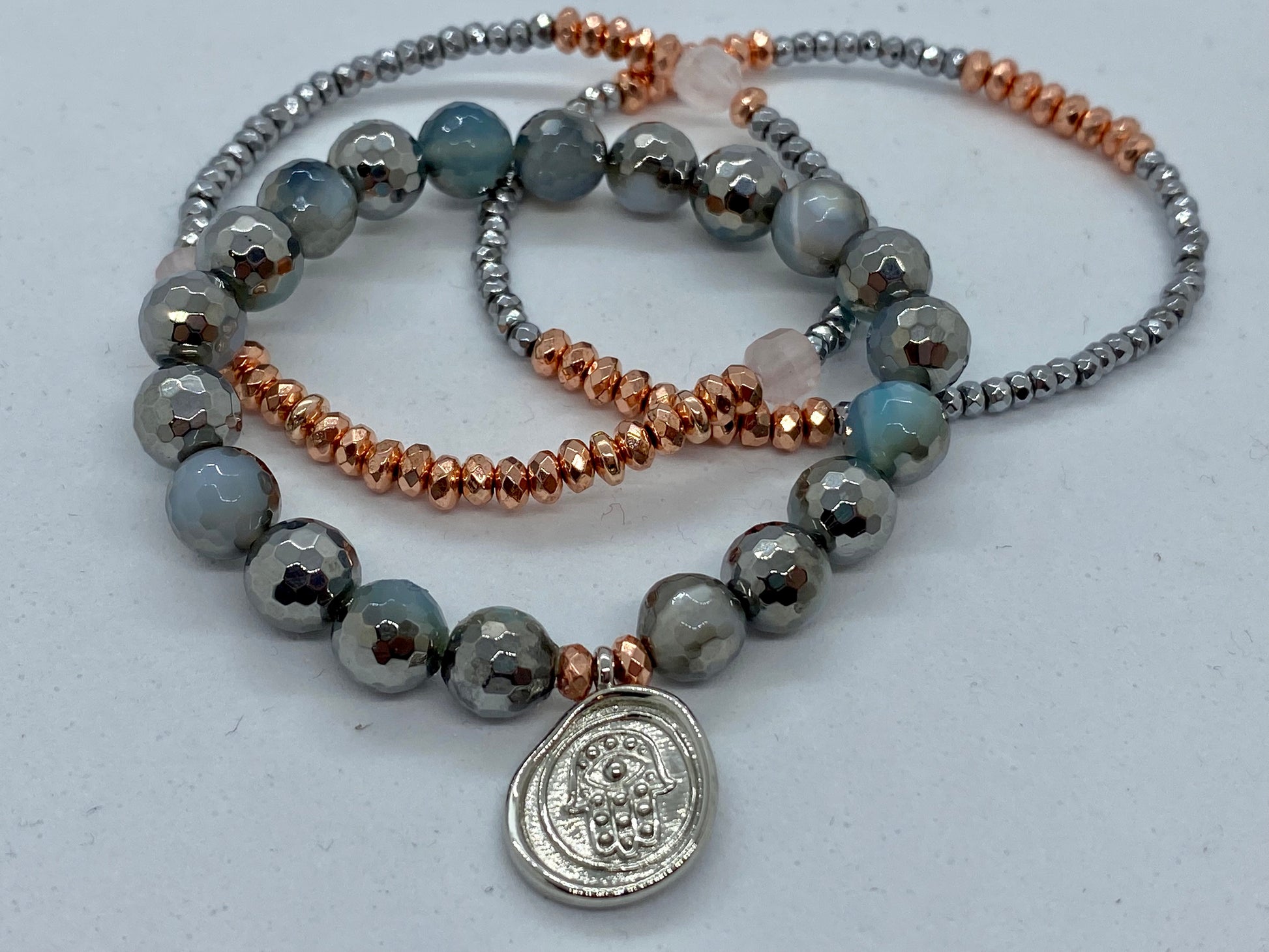 Stretch Hematite and Gemstone Hamsa Trio - Emmis Jewelry, Bracelet, [product_color]